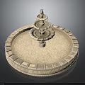 Multi Tiered Circular Stone Fountain With Decorative Carved Base And Ornate Design