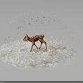Cute Spotted Fawn Standing Inside Glass Globe On Snowy Ground With Falling Snowflakes