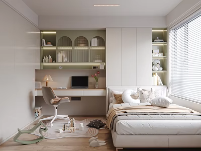 Modern Tatami Bedroom Interior With Tatami Bed Desk Storage And Window 3d model
