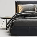 Modern Double Bed with Gray Bedding Leather Headboard and Side Nightstand 3d model