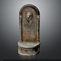 Decorative Lion Head Fountain with Arch Design Rustic Beige and Blue Basin Carved Details