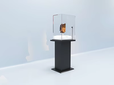 Transparent Display Cabinet With Black Base And White Platform Displaying Art Exhibit 3d model