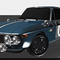 Blue Vintage Sports Car With White Stripe Italian Flag And Round Headlights