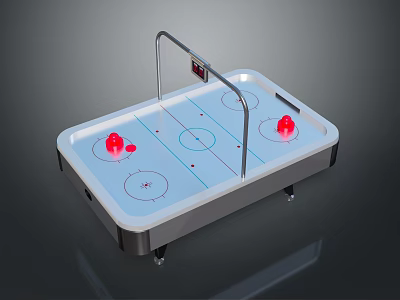 Air Hockey Table with Ice Rink Design Red Pucks Scoreboard and Metal Frame 3d model