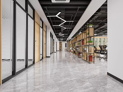 Modern Public Office Space With Glass Partitions Open Layout And Green Plants 3d model