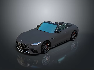 Gray Convertible Sports Car With Open Top Sleek Design And Black Wheels On Reflective Surface 3d model