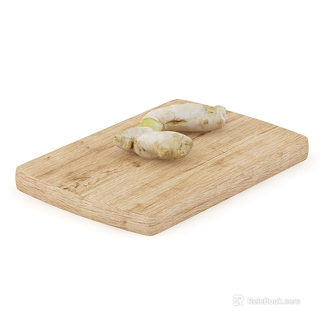 Fresh Organic Ginger Root Placed On Wooden Cutting Board In Kitchen 3d model 
