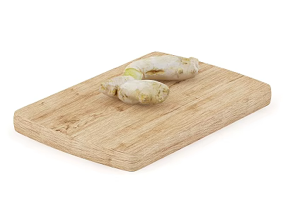 Fresh Organic Ginger Root Placed On Wooden Cutting Board In Kitchen 3d model