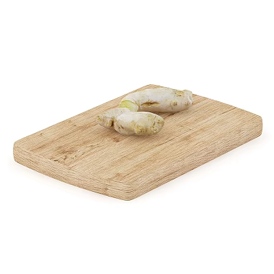 Fresh Organic Ginger Root Placed On Wooden Cutting Board In Kitchen 3d model Fresh Organic Ginger Root Placed On Wooden Cutting Board In Kitchen 3d model
