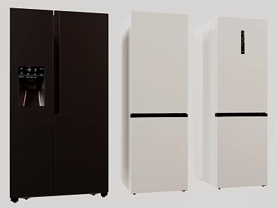 Dark Brown And White Modern Refrigerators With Side By Side Door And Water Dispenser Design 3d model