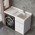 Modern Laundry Cabinet Setup With Washing Machine Sink Countertop Faucet And Storage Cabinets