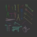 Essential Garden Household Tools Including Shovels Rakes Wheelbarrow And Watering Can