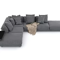 Gray Large Sectional Sofa With Plush Pillows Cozy Throw Blanket And Side Table 3d model