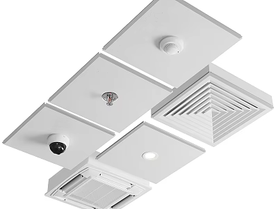 Modern Ceiling Air Conditioner Vents With Different Designs Smoke Detector And Camera 3d model