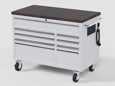Hardware Tool Storage Cabinet with Multiple Drawers White Frame Wooden Top and Wheeled Design 3d model