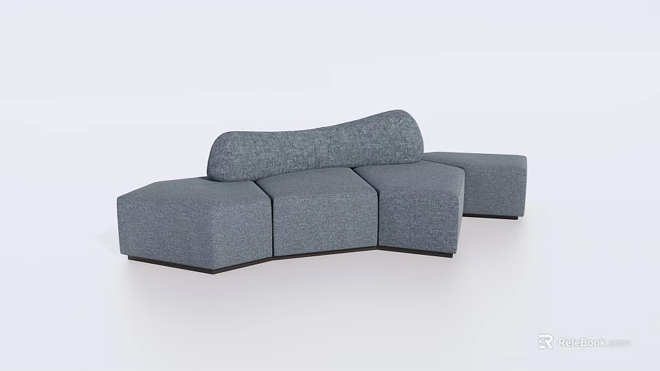 Gray Curved Sectional Sofa With Modular Design And Comfortable Fabric Seating 3d model