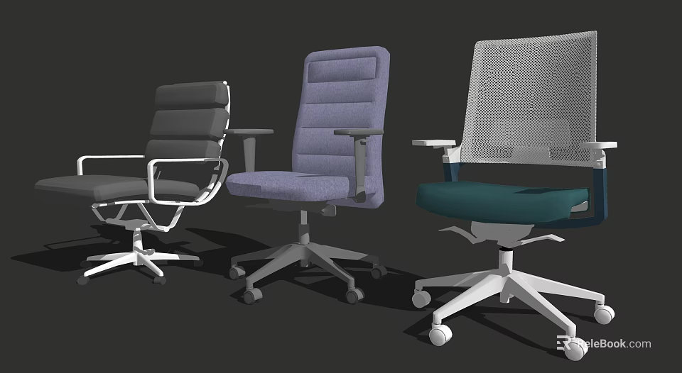 Modern Office Chairs With Mesh Fabric Seats Adjustable Armrests And Rolling Wheels 3d model 