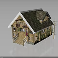 Rustic Wooden House With Ivy Covered Roof And Wooden Stairs Porch