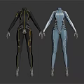 Futuristic Characters In Black And Blue Tech Fitted Suits With Metallic Details