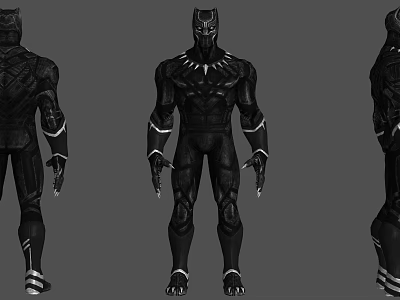 Black Panther Game Movie Character In Black Suit With White Details Three Views 3d model