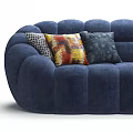 Navy Blue Multi Seat Sofa With Tufted Design And Colorful Patterned Cushions 3d model