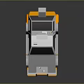 Low Poly Style Gray And Orange Car With Roof Antenna Small House And Yellow Headlights