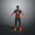 Man In Stylish Flame Printed T Shirt And Black Pants With Cap And Orange Shoes
