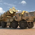 Camouflage Multi Wheeled Military Functional Vehicle With Missile Launchers On Desert Terrain