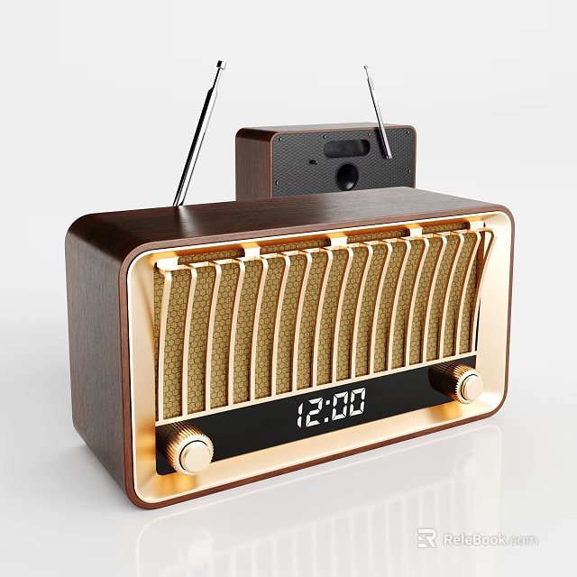 Vintage Headphone Speaker With Wooden Case Golden Grille And Time 3d model 