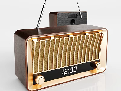 Vintage Headphone Speaker With Wooden Case Golden Grille And Time 3d model