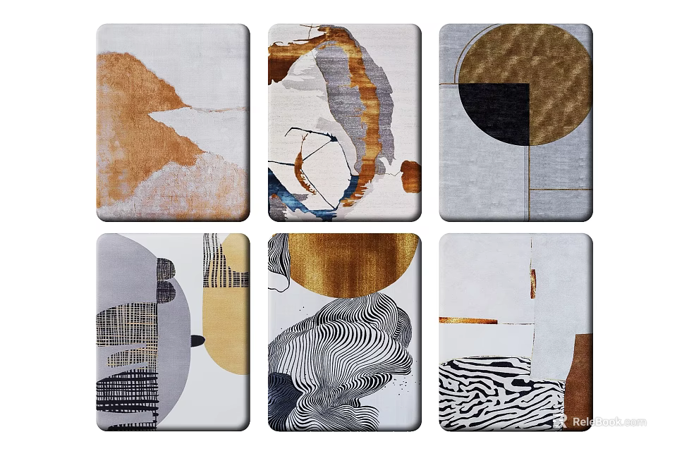 Square Rugs With Abstract Patterns Gold Brown Black White Modern Decor Designs 3d model