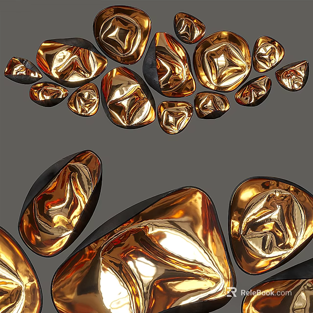 Shiny Golden Irregular Shaped Metallic Texture Wall Decor for Interior Design 3d model 