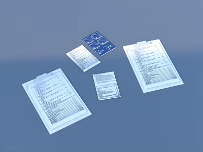 Transparent File Bags In Various Sizes With Papers And Blue Card For Daily Use 3d model