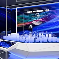 Commercial Data Presentation Equipment with Transparent Display Cabinet and City Model in Modern Blue Lighting