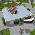 Modern Circular Building Design With Open Roof Tree And Green Plants Entrance