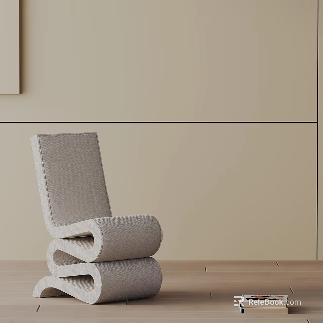 Modern Light Colored Upholstered Dining Chair Featuring Unique Curved Structure In Minimalist Interior 3d model