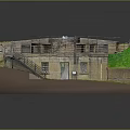 Cartoon Fortress Scene with Circular Platform Green Grass Steps and Railing Details