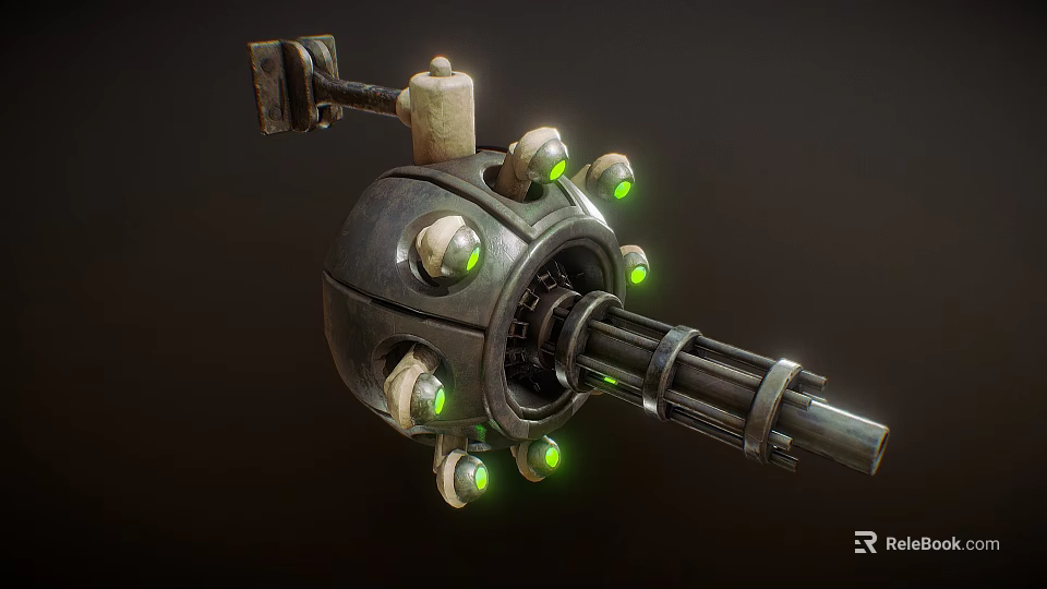 Mechanical Device With Spherical Structure Green Glowing Lights And Metal Components 3d model 