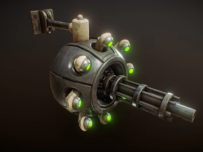 Mechanical Device With Spherical Structure Green Glowing Lights And Metal Components 3d model