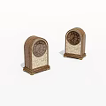 Two Brown Wooden Table Clocks Featuring Decorative Pattern Bases For Home Decor