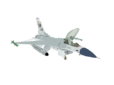 Gray Fighter Jet With Open Canopy Missiles Tail Fin Markings And Landing Gear 3d model