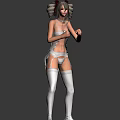 Game Movie Female Character in White Outfit Thigh High Socks and Headpiece 3D Render