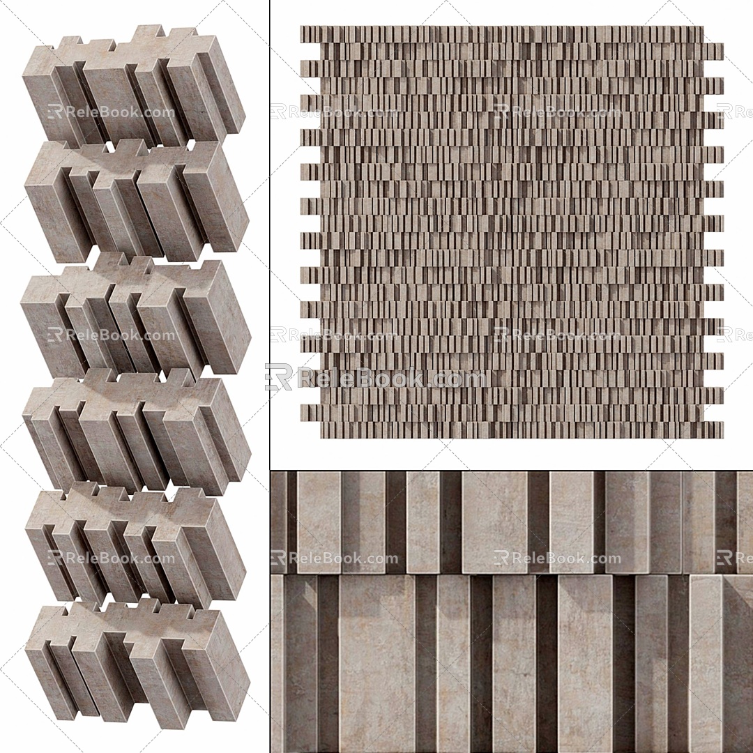 Modern brick stone line brick linear block brick 3d model