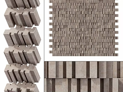 Modular Textured Precast Concrete Building Components With Geometric Design And Stacked Arrangement 3d model