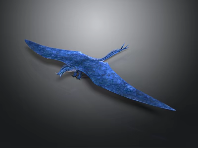Blue Flying Creature 3D Model With Spread Wings On Dark Background 3d model