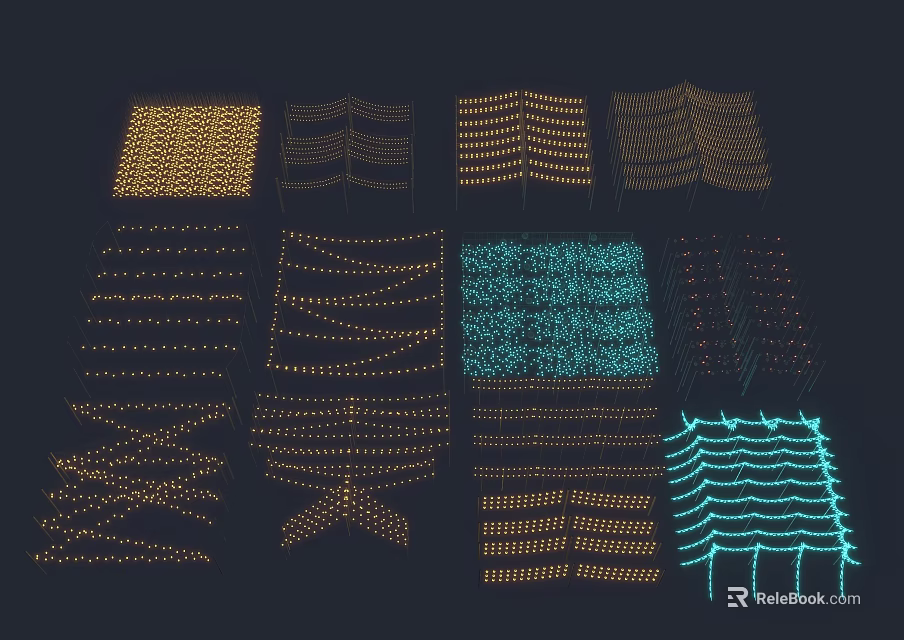 Colorful Decorative Lights with Grid Wave Mesh Patterns for Indoor Outdoor Festive Use 3d model 