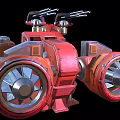Futuristic Red Mechanical Device With Multiple Round Compartments And Cannon Barrel 3d model