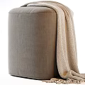Light Gray Fabric Sofa Stool with Cozy Woven Blanket for Modern Living Room