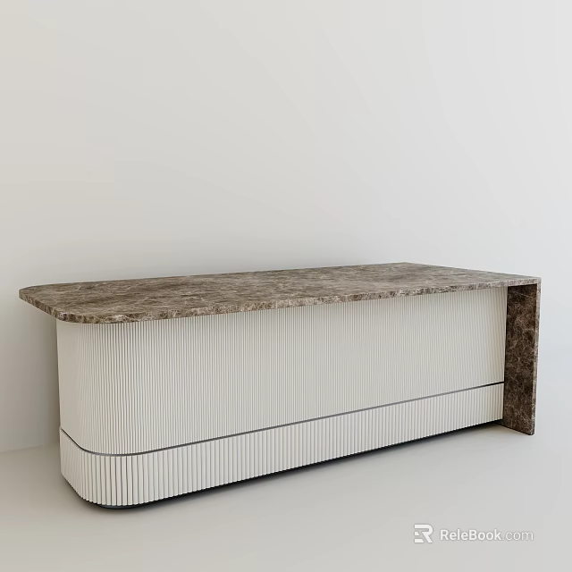 Modern Elegant Kitchen With Marble Island And White Ribbed Base Design 3d model