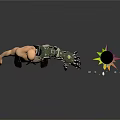 Bald Shirtless Cyborg Character With Mechanical Arm White Pants And Helmet
